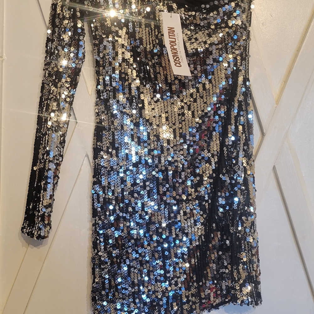 Cosmopolitan Sequin Mini Dress in Black and Silver